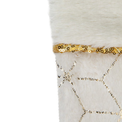 20" Cream and Gold Christmas Stocking with Faux Fur