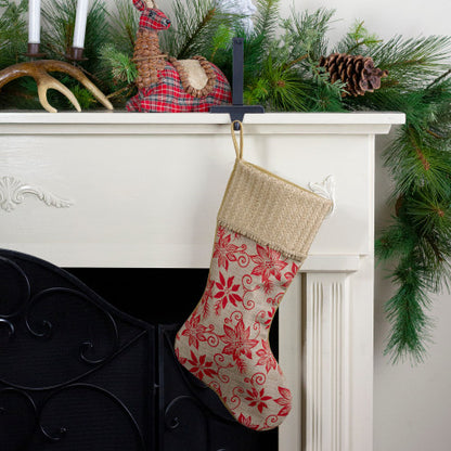 20" Tan and Red Rustic Burlap Poinsettia Christmas Stocking