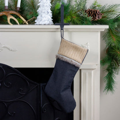 Burlap and Chambray Christmas Stocking - 20"