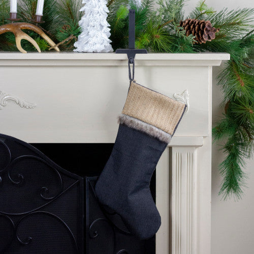 Burlap and Chambray Christmas Stocking - 20"