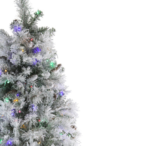 7.5' Pre-Lit LED Lights Flocked Victoria Pine Artificial Christmas Tree - Multicolor Light Options