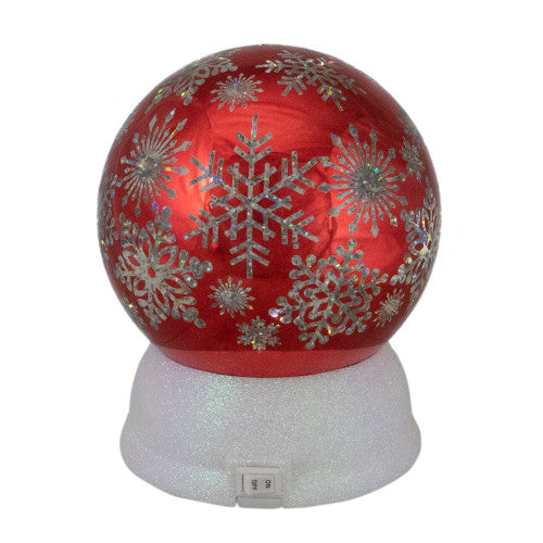 LED Lighted Shiny Snowflake Water Globe Decoration - 6.5" - Red - Warm White