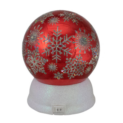 LED Lighted Shiny Snowflake Water Globe Decoration - 6.5" - Red - Warm White