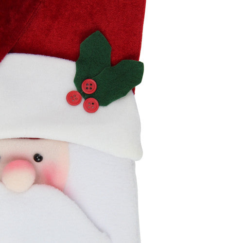19.25" Red and White Embroidered Ho Ho Ho Santa Face Christmas Stocking