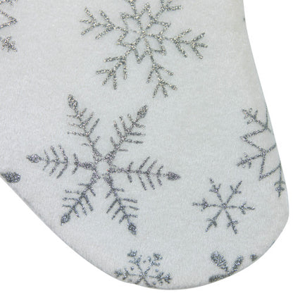 19" White and Silver Snowflakes Christmas Stocking