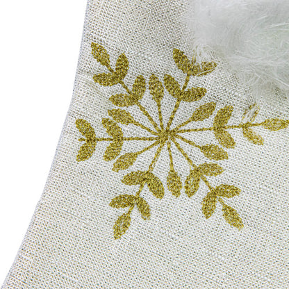 20" Cream with Gold Snowflakes Christmas Stocking with Faux Fur Cuff