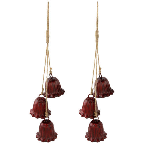 Fluted Bells Trio Christmas Decorations - 20" - Red - Set of 2
