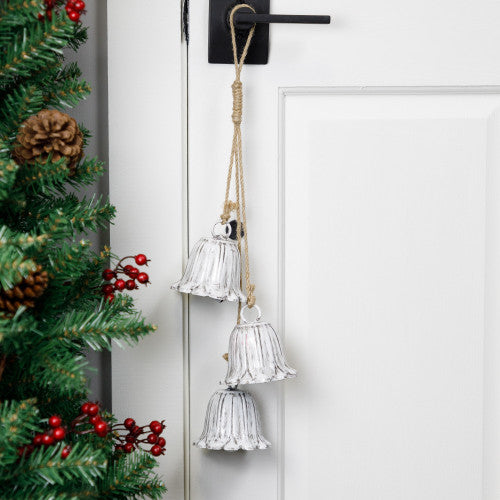 Fluted Bell Trio Christmas Decorations - 20" - White - Set of 2