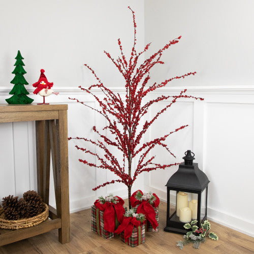 5' Artificial Red Berry Christmas Twig Tree, Unlit