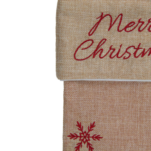 19" Beige and Red Santa Claus Embroidered Christmas Stocking