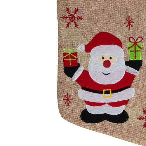 19" Beige and Red Santa Claus Embroidered Christmas Stocking