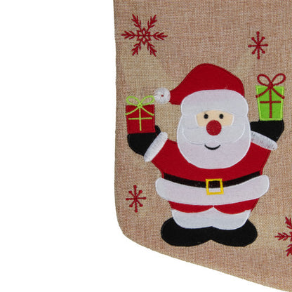 19" Beige and Red Santa Claus Embroidered Christmas Stocking