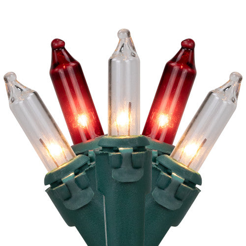 100-Count Red and Clear Mini Christmas Light Set, 20.25ft Green Wire