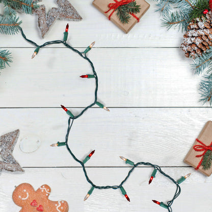 100-Count Red and Clear Mini Christmas Light Set, 20.25ft Green Wire