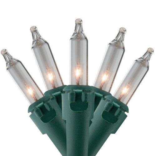 100-Count Clear Mini Christmas Light Set, 20.25ft Green Wire