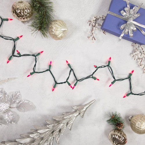 100ct Pink Mini Christmas Light Set, 20.25ft Green Wire