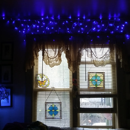 100ct Blue LED Wide Angle Icicle Christmas Lights, 5.5 ft White Wire