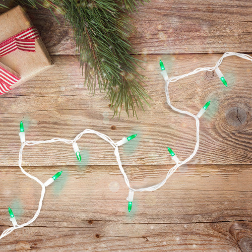 100 Green LED Mini Christmas Lights - 33 ft White Wire