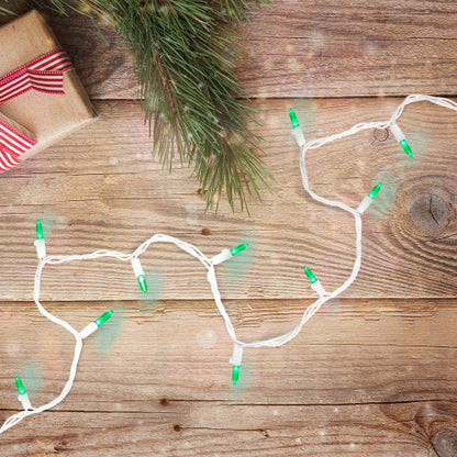 100 Green LED Mini Christmas Lights - 33 ft White Wire