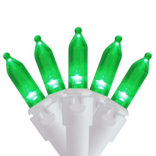 100 Green LED Mini Christmas Lights - 33 ft White Wire