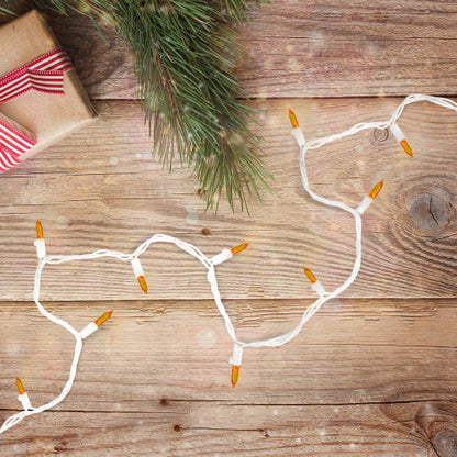 100-Count Orange LED Mini Christmas Lights 4" Spacing - White Wire