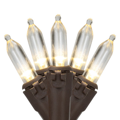 100-Count Warm White LED Mini Christmas Lights, 33 ft Brown Wire