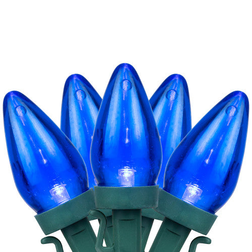 25ct Blue LED C7 Christmas Lights - 17ft Green Wire