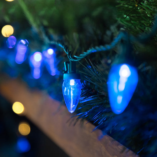 25ct Blue LED C7 Christmas Lights - 17ft Green Wire