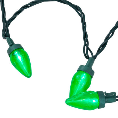 25ct Green LED C7 Christmas Lights, 16ft Green Wire