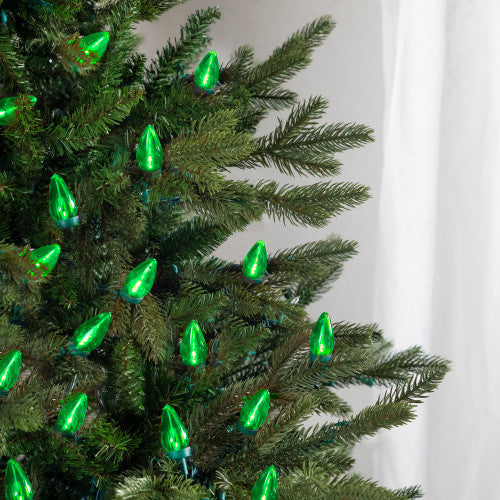25ct Green LED C7 Christmas Lights, 16ft Green Wire