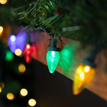 25ct Multi-Color LED C7 Christmas Light Set, 16ft Green Wire