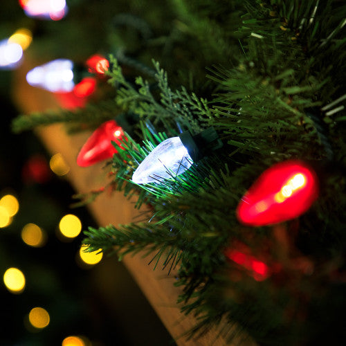 25ct Red and Pure White LED C7 Christmas Lights - 16ft Green Wire