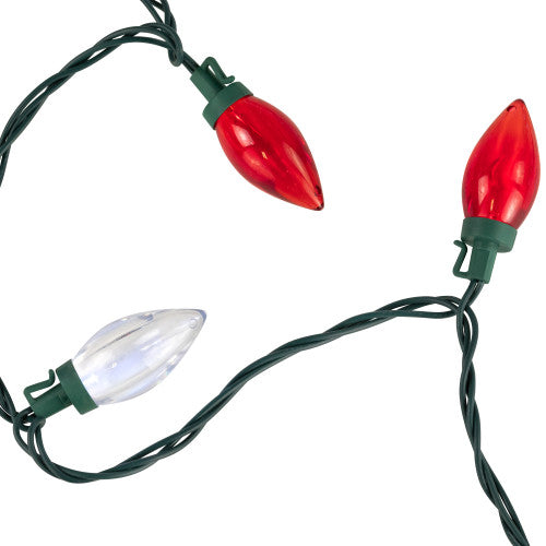 25ct Red and Pure White LED C9 Christmas Lights, 16ft Green Wire