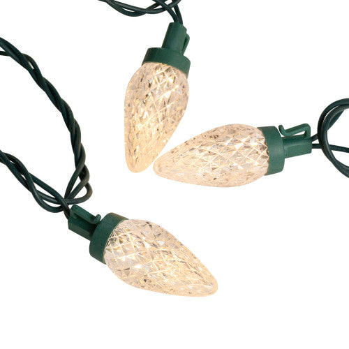 100ct Warm White LED Faceted C9 Christmas Lights, 66ft Green Wire