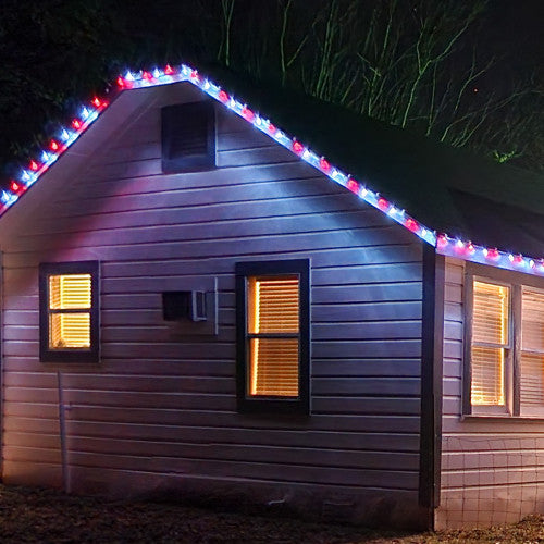 100-Count Red and Pure White Faceted LED C9 Christmas Lights, 66ft Green Wire