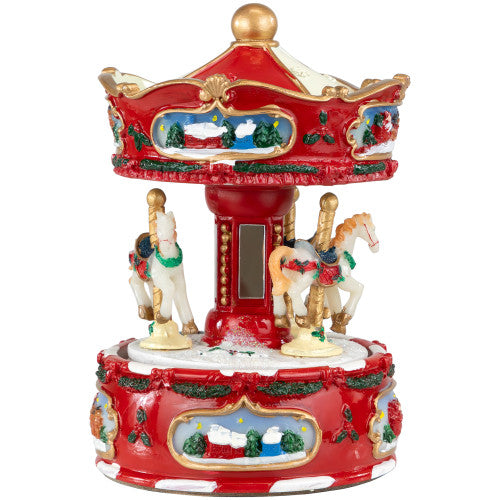 Winter Horses Animated Musical Christmas Carousel - 6.5" - Red and White