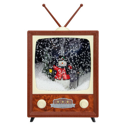 LED Lighted Musical Snowing Snowman TV Set Christmas Decoration - 12"