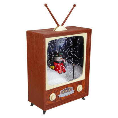 LED Lighted Musical Snowing Snowman TV Set Christmas Decoration - 12"