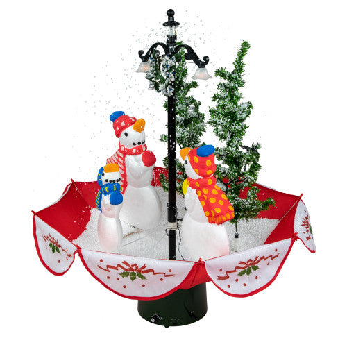30" Musical Lighted Snowing Snowman Family in Umbrella Base Christmas Decoration