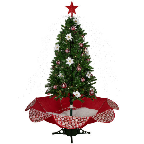 6' Green and Red Musical Lighted Snowing Artificial Christmas Tree, White LED Lights