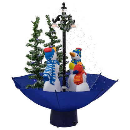 30" Lighted Musical Snowing Snowman Family in Umbrella Base Christmas Decoration