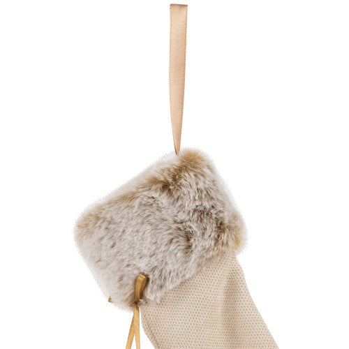 Plush Stockings Christmas Ornaments -  7.5" - Beige and Brown - Set of 2
