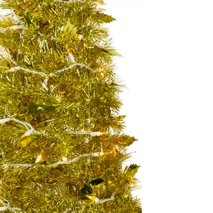 4' Pre-Lit Gold Tinsel Pop-Up Artificial Christmas Tree, Clear Lights