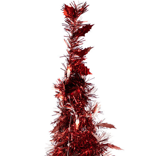 4' Pre-Lit Red Pop-Up Tinsel Christmas Tree, Clear Lights