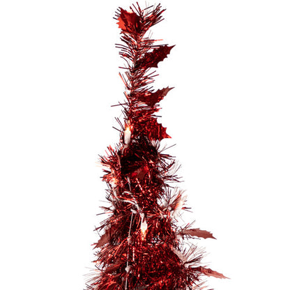 4' Pre-Lit Red Pop-Up Tinsel Christmas Tree, Clear Lights