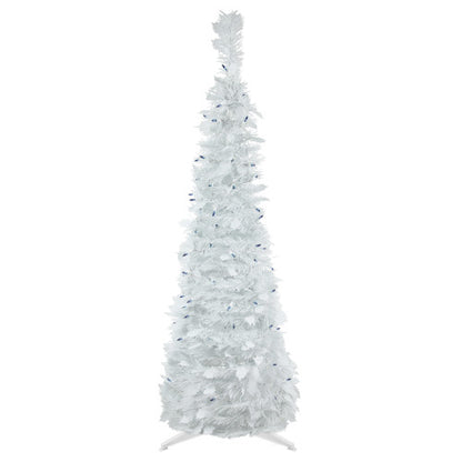 4' Pre-Lit White Tinsel Pop-Up Artificial Christmas Tree, Blue Lights