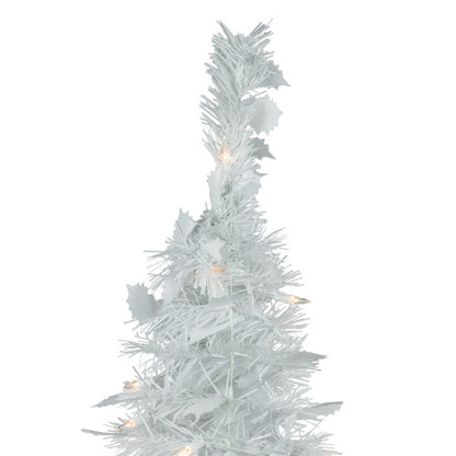 4' Pre-Lit White Tinsel Pop-Up Artificial Christmas Tree, Clear Lights