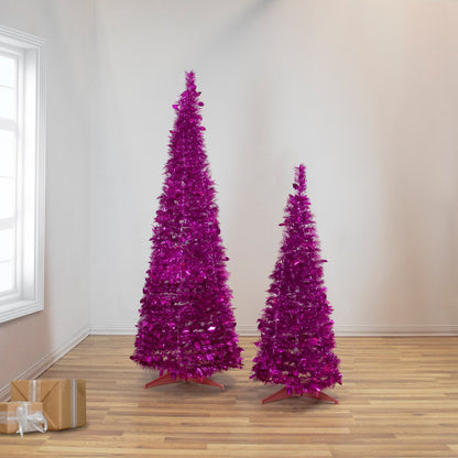 4' Pink Tinsel Pop-Up Artificial Christmas Tree, Unlit