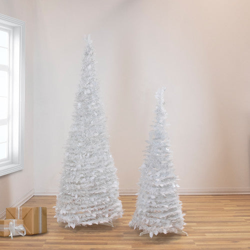 4' White Tinsel Pop-Up Artificial Christmas Tree, Unlit