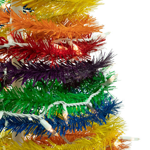 4' Pre-Lit Rainbow Tinsel Pop-Up Artificial Christmas Tree, Clear Lights